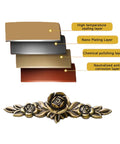 Cross-section layers of 2 Pack Vintage Style Metal Drawer Pulls With Antique Bronze Finish showing material composition and floral design.