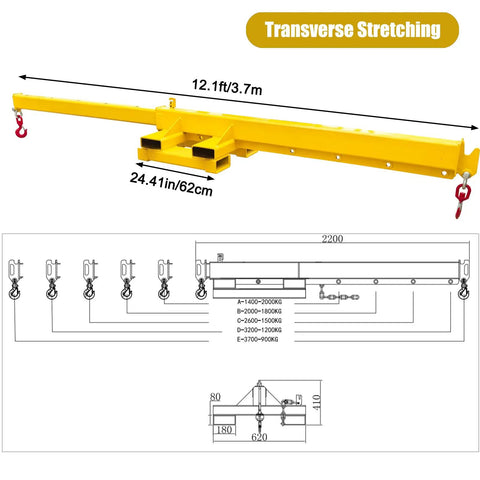 Heavy Duty 2 Ton Telescopic Forklift Jib Boom Built Tough To Kick Some Serious Weight Smooth 12 Foot Extendable Crane Arm with hooks