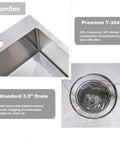 15x15 Inch Drop-In Bar Sink Workhorse With 9 Inch Deep Single Basin In Brushed Nickel, 18-Gauge Stainless Steel corner view