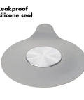 Heavy Duty Tub Stopper With Wall Mount Suction Cup Rust Proof Stainless Steel Trim Premium Silicone Seal Bath Drain Plug Leak Free Design detail view.