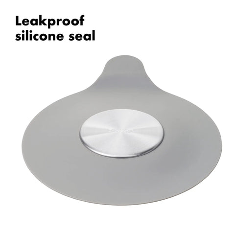Heavy Duty Tub Stopper With Wall Mount Suction Cup Rust Proof Stainless Steel Trim Premium Silicone Seal Bath Drain Plug Leak Free Design detail view.