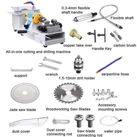 Gemstone Polisher Grinder Buffer Machine For Jewelry Making, Mini Table Saw With 750W Motor And 10000 RPM, accessories