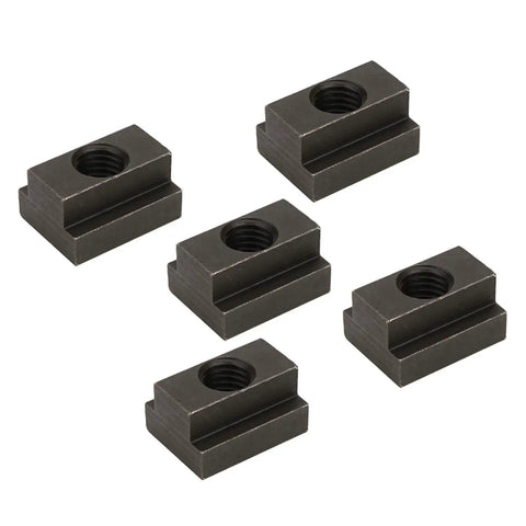 Beefy High Strength T Slot Nut With Black Oxide Finish Threaded For A Tight Rock Solid Fit In Machine Tool Table Slots Undersized For Precise T Slot Alignment In 45 Steel Construction, five-piece set