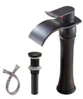 Oil Rubbed Bronze Vessel Sink Faucet With Waterfall Spout Farmhouse Single Hole Bathroom Faucet Pop Up Drain Single Handle Lavatory Mixer Tap For Bath Basin No Overflow Or Supply Line Included