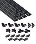Black version of Beige Self-Adhesive Cable Raceway Kit For Wall Wires, Paintable Cord Cover, 10 strips, 19 accessories, easy wire management.