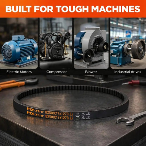 Cogged 3VX630 VBelt EPDM Cushioned Flexible Built Tough Three Eighths By Sixty Three Inches Industrial Drive Belt on table
