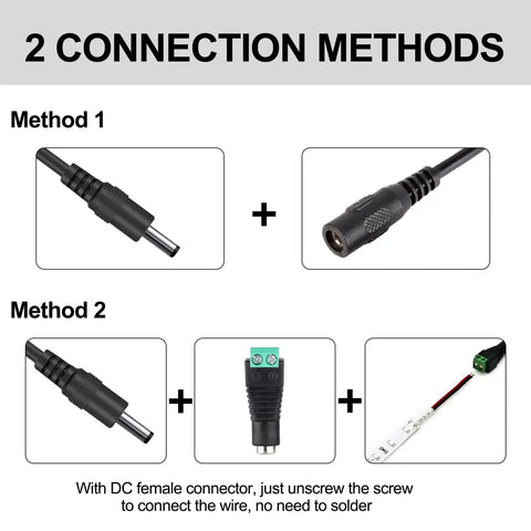 24V Power Supply Adapter 100-240V AC To DC 24V 6A Max 144W With 5.5mm By 2.1mm DC Plug connection methods diagram