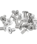 Top Shelf 304 Stainless Steel M5 0.8 X 8 Mm Flat Round Head Phillips Drive Machine Screws 20 Pack scattered on a surface.