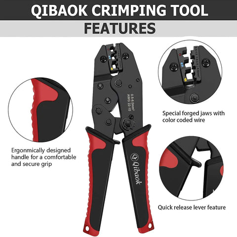 Ratcheting Wire Crimping Tool For Insulated Terminal Connectors, Heavy Duty Crimping Pliers For AWG 22 To 10 with color-coded markings