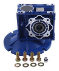 MRV040 Worm Gear Speed Reducer 100 To 1 Ratio With 56C Mounting Flange Hollow Shaft 0.15 HP Input At 1750 RPM shown with bolts
