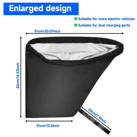 Magnetic EV Charging Port Cover Locks Tight To Shield From Nasty Winter Weather Heavy Duty Waterproof Oxford Fabric Blocks Snow Ice And Grit UV Proof For Road Warriors Everyday Black, enlarged design dimensions