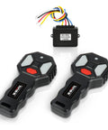 Wireless Winch Remote Control Kit With 2 Button Handset For Cars ATVs And SUVs 12V shown with wiring and control unit