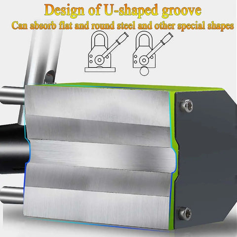Heavy Duty Magnetic Lifter with Release Handle Permanent Lifting Magnet for Steel Plates and Scrap Metals 2204 Lb Capacity U-shaped groove design for flat and round steel.