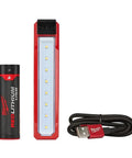 Rechargeable Magnetic Flood Light With Dual Clip USB Fast Charge 445 Lumens TRUEVIEW Output All Day Runtime, battery, and USB cable