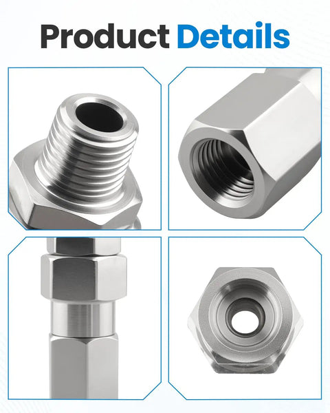 One Quarter Inch NPT Pressure Washer Swivel Fitting For Gun And Hose, 360 Degree Kink Free Connector, 4000 PSI, 2 Pack, Heavy Duty Metal Adapter For Leak Free Spray Gun To Hose Links And Smooth Rotation, stainless steel close-up
