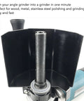 Close-up of an installed handheld burnishing and polishing machine with polishing wheel for wood and metal, M10 shaft compatible.