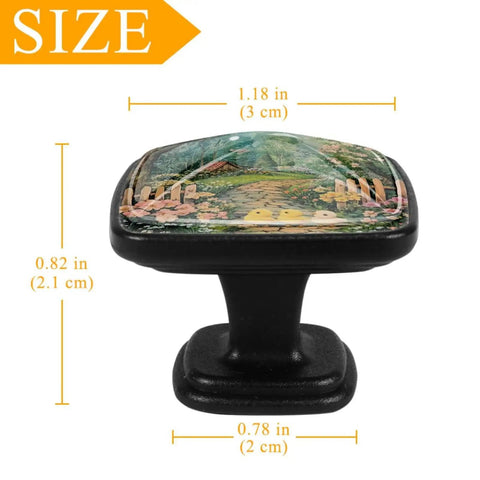 Four Pack Square Cabinet Knobs For Kitchen And Bath Spring Flowers Chicks Fence Style Easy Install Drawer Pulls