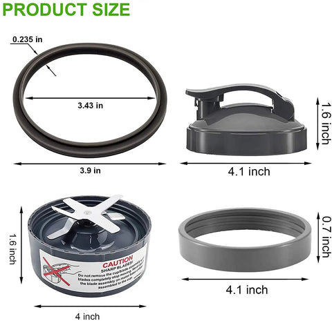 14-Piece Blender Extractor Blade And Cup Replacement Kit For 600W And 900W Series Blenders showing gasket, lid, blade, and ring sizes.