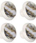 Straight Up Sleek 4 Pack White Marble Cabinet Knobs Rock Solid Round Drawer Pulls With Screws For Dressers Cupboards And Closets, 1.37in wide, marble and ABS.