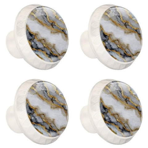 Straight Up Sleek 4 Pack White Marble Cabinet Knobs Rock Solid Round Drawer Pulls With Screws For Dressers Cupboards And Closets, 1.37in wide, marble and ABS.