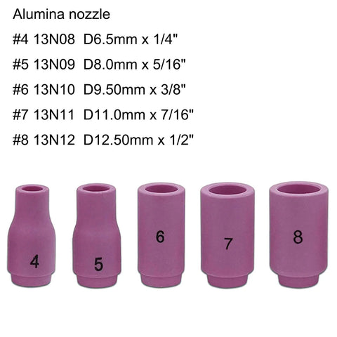 Purple alumina nozzles of different sizes for Stubby Gas Lens TIG Welding Torch Kit No Ten Glass Cup for WP 17 18 26