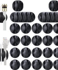 24 Pack Self Adhesive Cable Clips For Desk And Home Office Car, black cord organizers in various sizes keeping cables tidy