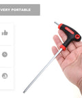 T-Handle Hex Key Wrench Set Of 10 Pieces With Ball-End Design And Storage Bracket For Precise Car Auto Bike Diy Repair Work, Durable Metric Hand Tool Kit That Slips Right Into Tight Spots Like A Charm. 5mm T-handle hex key held in hand