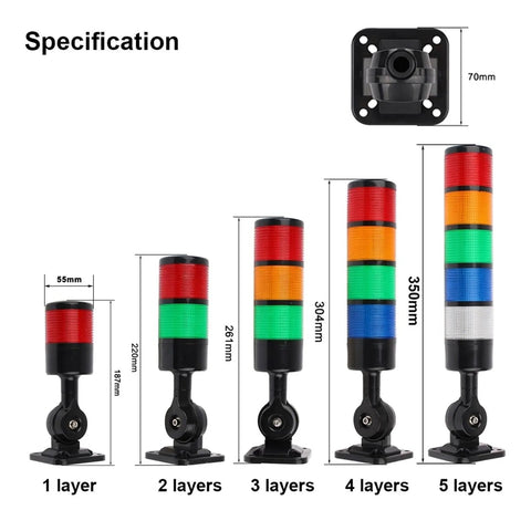 Straight Up Heavy Duty Multi Layer Led Signal Tower And Industrial Status Lamp With 55 MM Stacked Warning Beacon For Shop Floor Machinery 24V Dc 220V Ac Panel Mount Alarm Light