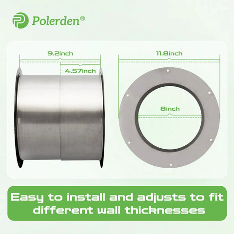 Adjustable 6 Inch Wall Thimble For Double Wall Chimney Pipe Featuring An Eight Inch Inner Flange Handles Walls Four To Nine Inches Thick No Sweat Install For Your Wood Stove Setup, showing dimensions.