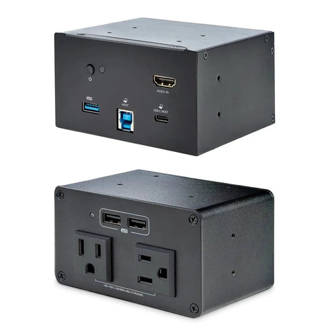 Dead Simple In Desk Usb C Conference Dock Station With 4K Hdmi And 60W Power Delivery For No Drama Boardroom Integration, black docking hub with ports.