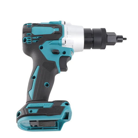 Brushless Electric Riveter With Anti Slip Handle LED Light Automatic Rivet Nut Machine Kit Featuring 3 Riveter Heads And Pro Grade Adjustable Speed With Forward Reverse Switch, side view
