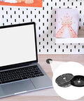 4 Pack Desk Cable Grommets 63mm Petal Buckle Nylon Snap Bushing for cables and wires on desk with laptop background