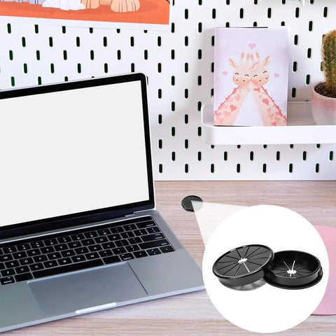 4 Pack Desk Cable Grommets 63mm Petal Buckle Nylon Snap Bushing for cables and wires on desk with laptop background