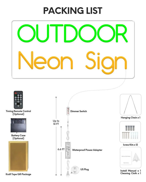 Packing list for Custom Outdoor Neon Sign Waterproof LED Light Up Sign For Backyard Patio Pool Garden Wedding And Party Use Personalize