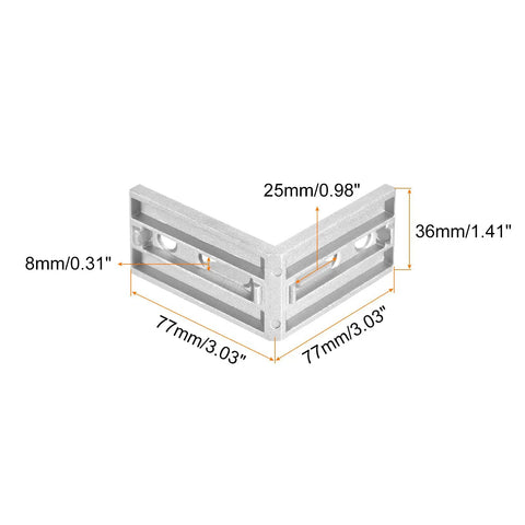 5 Pack Inside Corner Brackets Gusset 77x77x36mm For 4040 And 4080 Aluminum Extrusion Rails with size details.