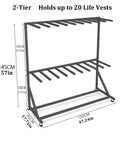 Heavy-Duty Freestanding Life Vest Holder And Gear Rack Boss-Grade Swivel-Wheel Dock Organizer, 2-tier, holds 20 vests