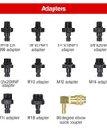QUNNIE oil pressure tester kit with 11 adapters (black numbered 1-10) and brass 90-degree elbow quick coupler
