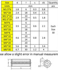 Measurement chart of 390 Piece Spring Steel Pin Assortment Kit With 13 Sizes From M1.5 to M6 Slotted Pins in Storage Box Black Finish Durable Set for Quick Repairs Robotics and Hobby Projects, showing dimensions and quantities of pins.