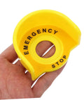 Hand holding yellow plastic guard for "2 Pack Stop Button Protective Covers For Emergency Stop Switches Industrial Plastic Guard To Prevent Accidental Activation Safety Shield For Machines Today"