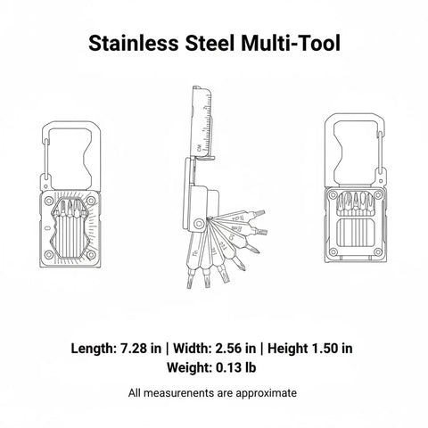 Diagram of Compact Stainless Steel Multitool With Folding Screwdriver And Bottle Opener For Pocket Carry Everyday Carry Must Have Handy Tool That Fits In Your Pocket Durable Versatile Gadget For Repairs And Outdoor Adventures.