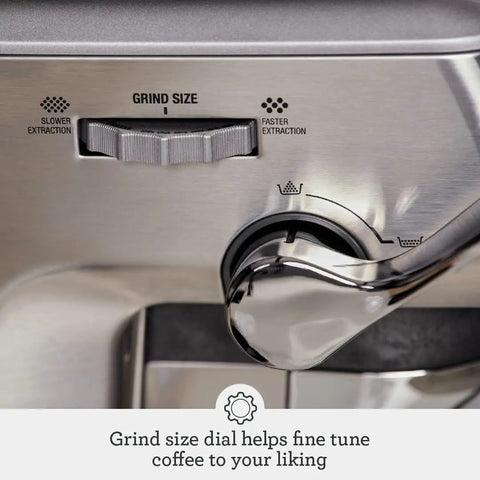 Home Barista Game Changer Smart Bean To Cup Espresso Machine With Intelligent Auto Dosing showing grind size dial for customization.