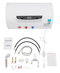 Heavy Duty Horizontal Electric Water Heater Featuring A Nifty Digital Display And Generous 70 Liter Reserve Plus 110V Plug Right In Hook Up.