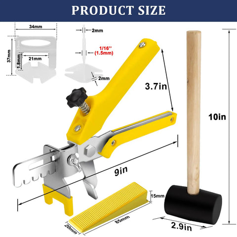 Tile Leveling System Kit With Plier And Rubber Mallet, 1000 Tile Spacers Clips And 200 Reusable Wedges, product size details