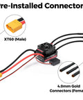 60A Waterproof Brushless ESC For 1/10 RC Cars Trucks Buggies Truggies With Sensorless Start 2-3S LiPo Pre-Soldered XT60, 32-Bit MCU