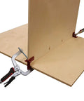 90 Degree Corner Clamp With Swivel Head, Adjustable Right Angle Woodworking Clamp holding panel in T joint position for precise alignment
