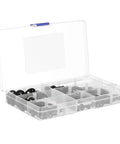 340 Piece Quick Locking Washers And Internal Tooth Washers Kit With Push On Clips in clear storage case