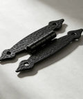 Antique Iron H Shaped Cabinet Hinges 3.5 Inch Black Decorative Hardware For Kitchen Cupboards Doors Wardrobes And Furniture Restoration Projects 4 Pack Durable Cast Iron Construction Easy To Install close-up view.