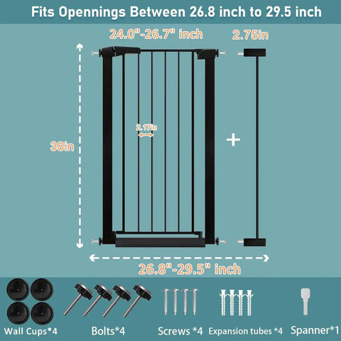 Extra Tall Baby Gate Stand 38 Inch Tall Walk Through Kid Safe Pet Gate For Doorways And Stairs No Drill Pressure Mounted Safety Gate