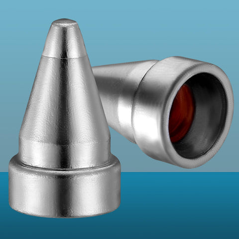 Three Pack Desoldering Nozzles 1.6 mm For Soldering Gun Suction Nozzle Set, copper tipped, shown close up against blue background.
