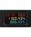 Six In One AC Meter Multimeter With Digital LCD Monitor displaying voltage, current, power, energy, frequency, and power factor.